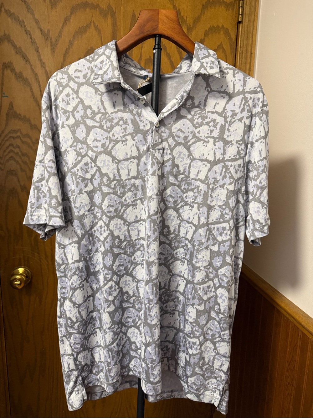 adidas Men's Light Gray Patterned Short-Sleeve Polo